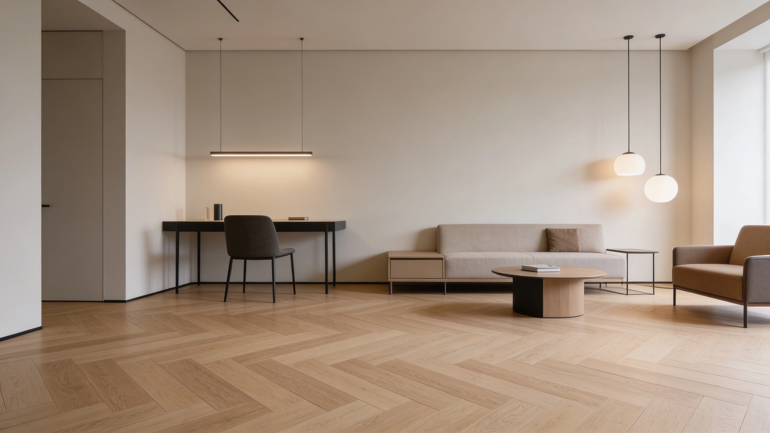 Aranżacja wnętrza z podłogą Dąb z drobnymi słojami